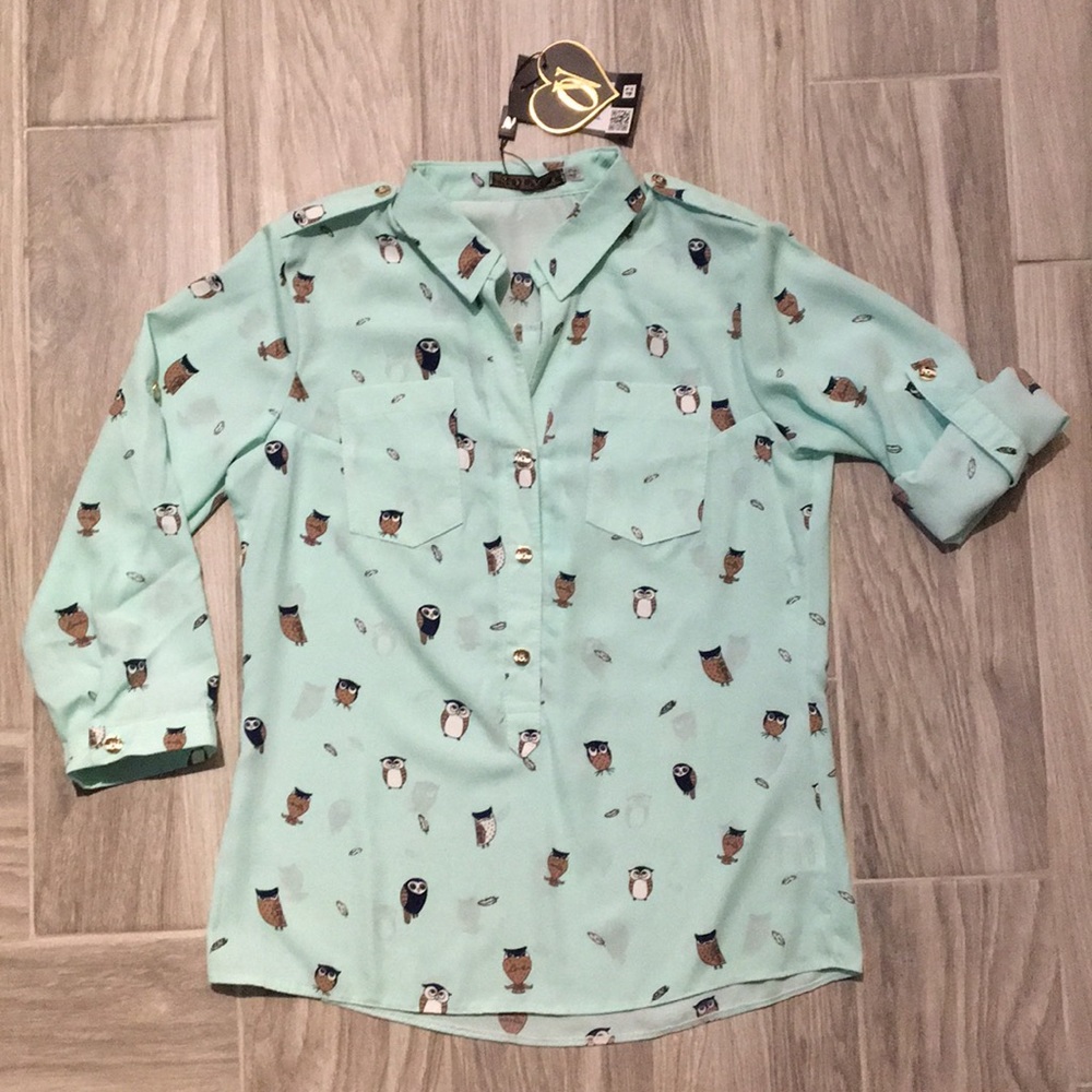 NOLVIT Owl Bird Blouse with Pockets
